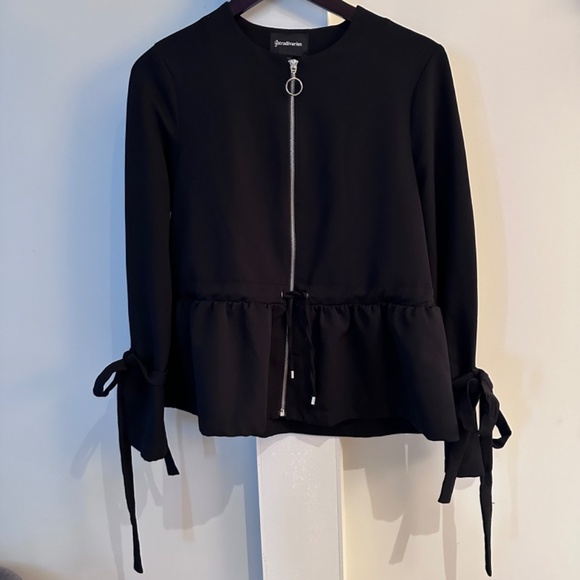 STRADIVARIUS Black Zip Up Cardigan w/ peplum & Ties at cuffs Career, Feminine … - Picture 3 of 9